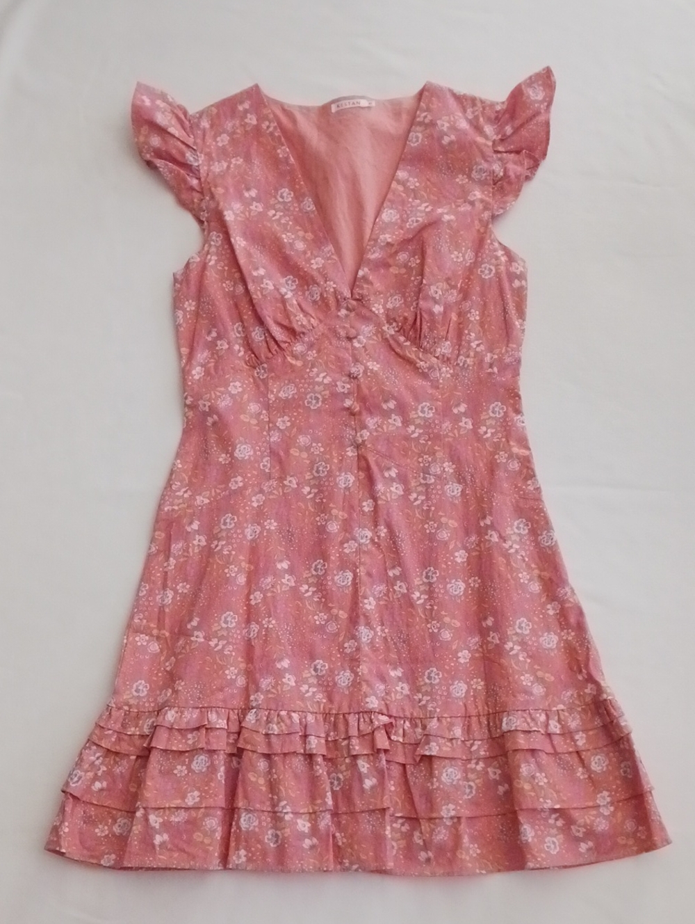 KESTAN Floral Pink Ruffle-Skirt Casual Dress